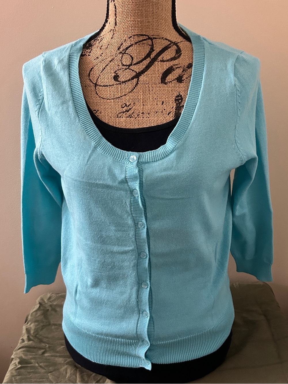 Ambiance Light Teal Scoop Neck Button-Up Cardigan